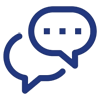 A blue icon with two speech bubbles.